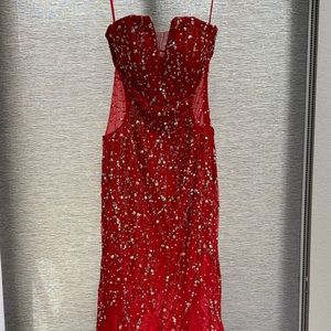 Strapless red prom and formal dress